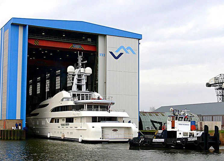 a large white boat sits in the water aboard FIREBIRD Yacht for Charter