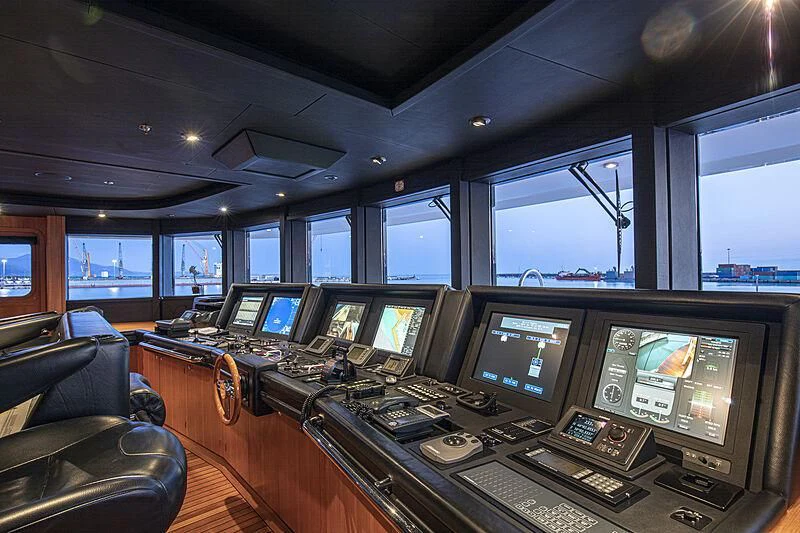 a room full of computers aboard FIREBIRD Yacht for Charter