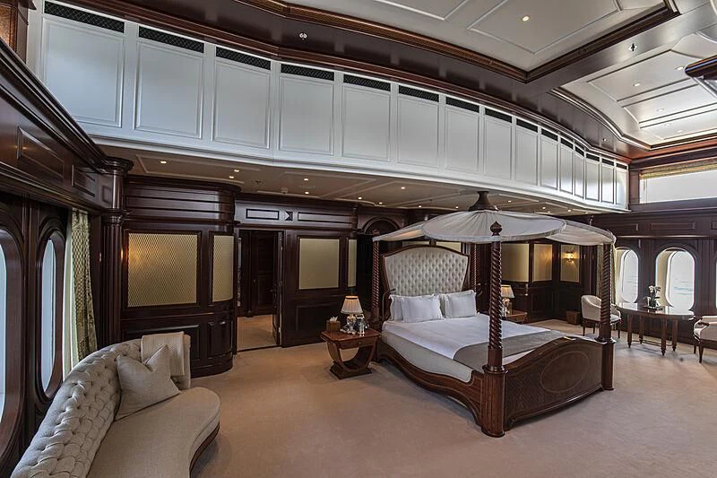 a large bedroom with a large bed aboard FIREBIRD Yacht for Charter