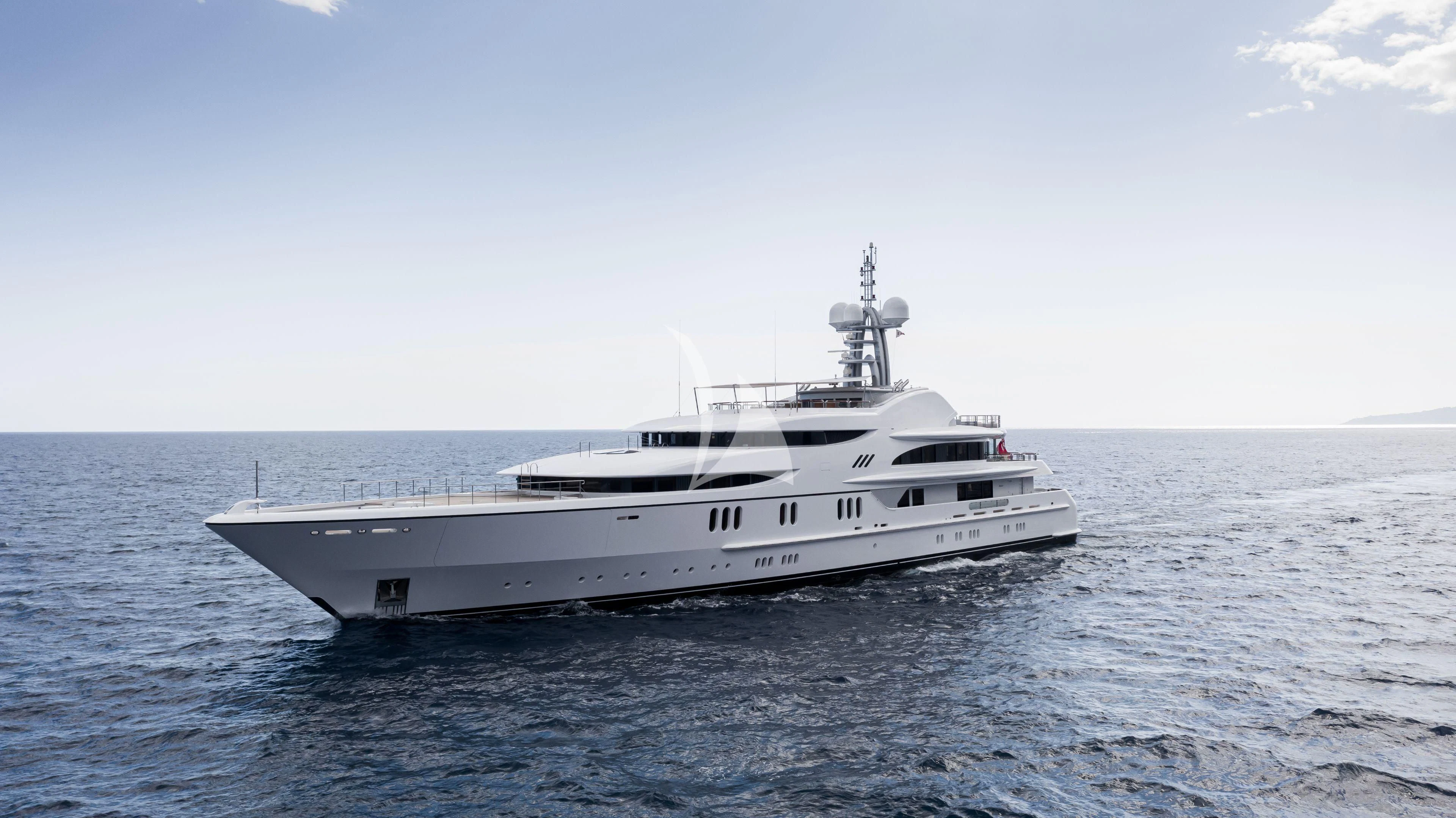 a large white ship in the water aboard FIREBIRD Yacht for Charter