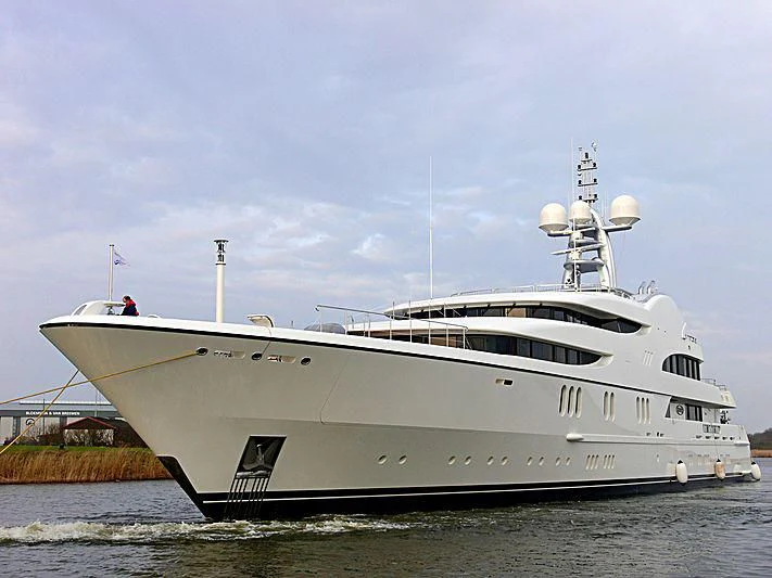 a large white ship aboard FIREBIRD Yacht for Charter