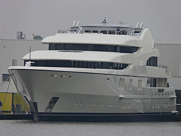 a large white yacht aboard FIREBIRD Yacht for Charter