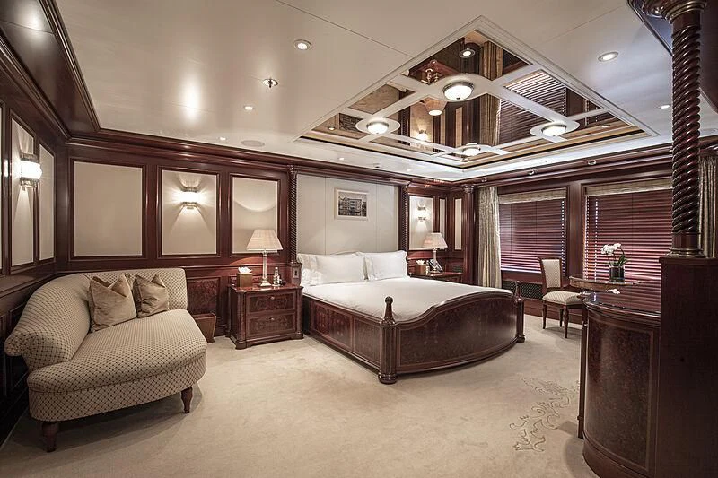 a large bedroom with a large bed aboard FIREBIRD Yacht for Charter