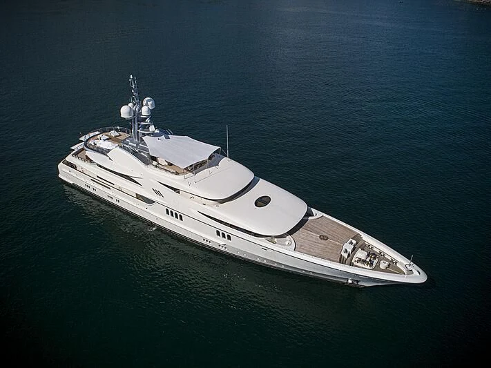 a white boat in the water aboard FIREBIRD Yacht for Charter