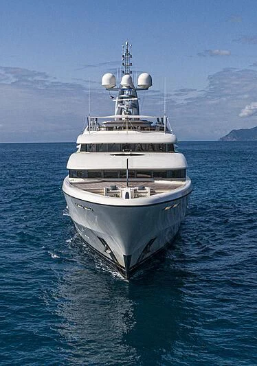 a large white boat in the water aboard FIREBIRD Yacht for Charter