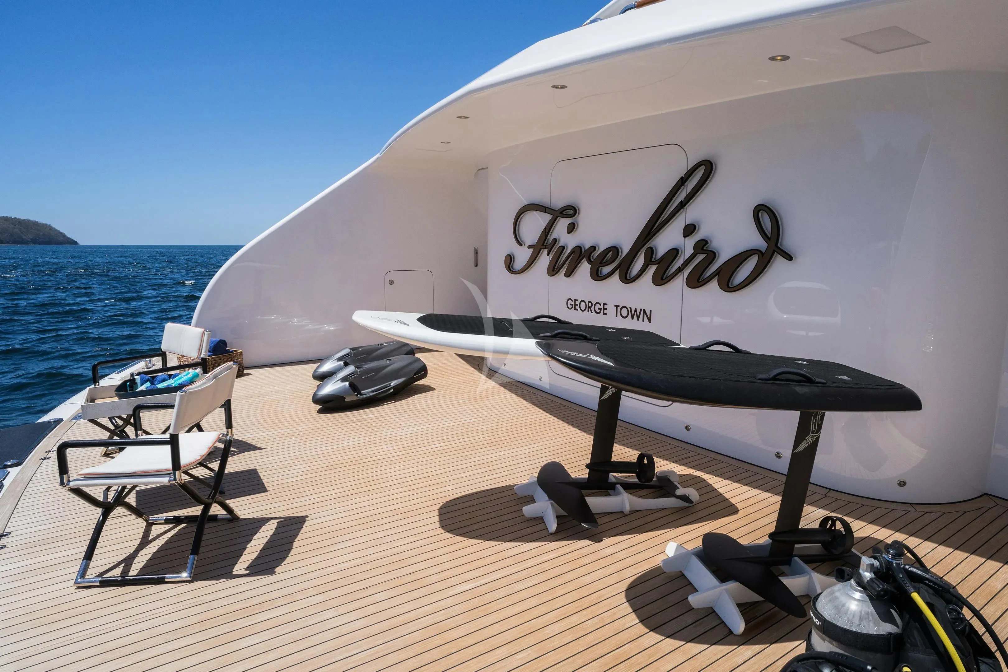 a boat on the water aboard FIREBIRD Yacht for Charter