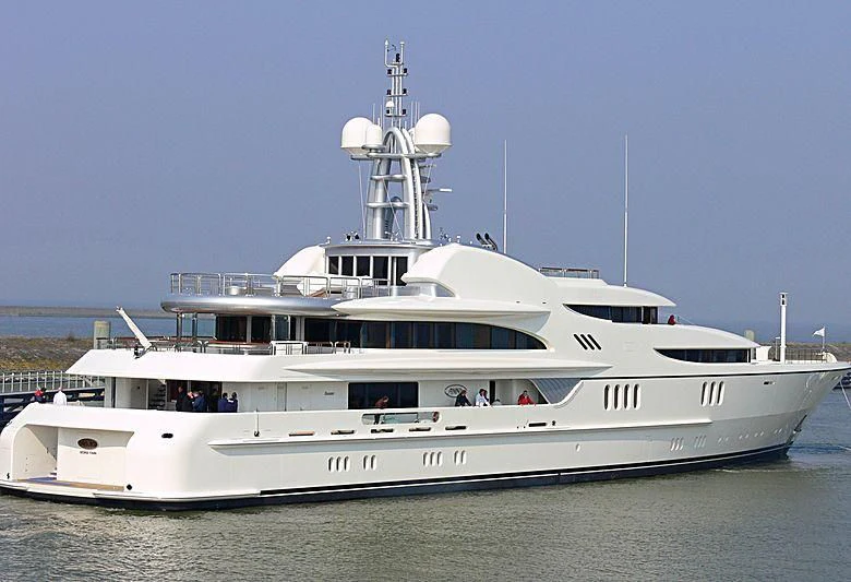 a large white ship aboard FIREBIRD Yacht for Charter
