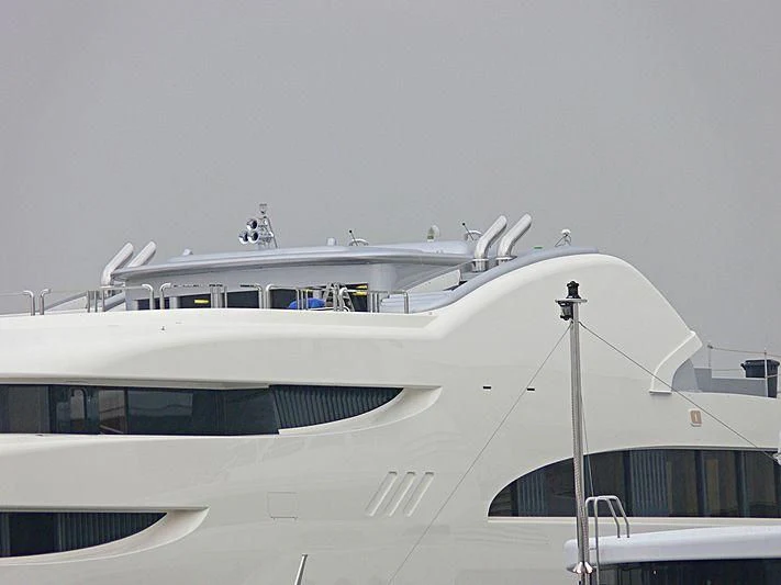 a white yacht with a white roof aboard FIREBIRD Yacht for Charter