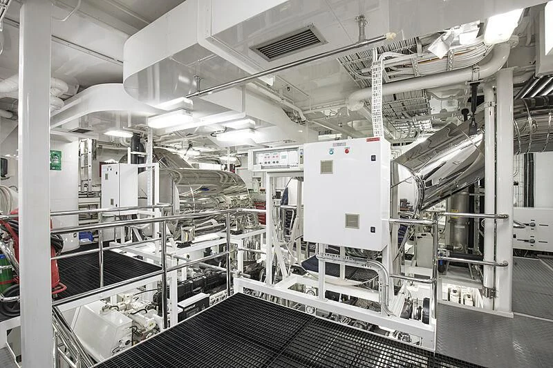a large factory with machinery aboard FIREBIRD Yacht for Charter