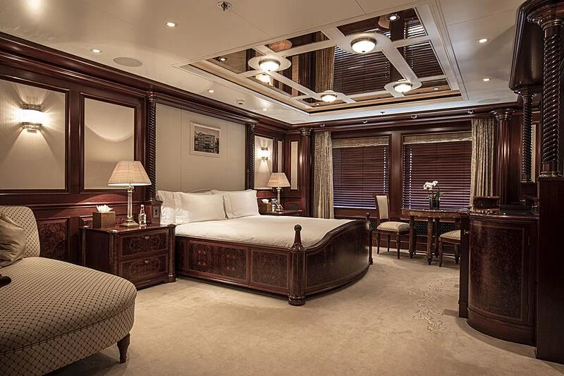 a large bedroom with a large bed aboard FIREBIRD Yacht for Charter