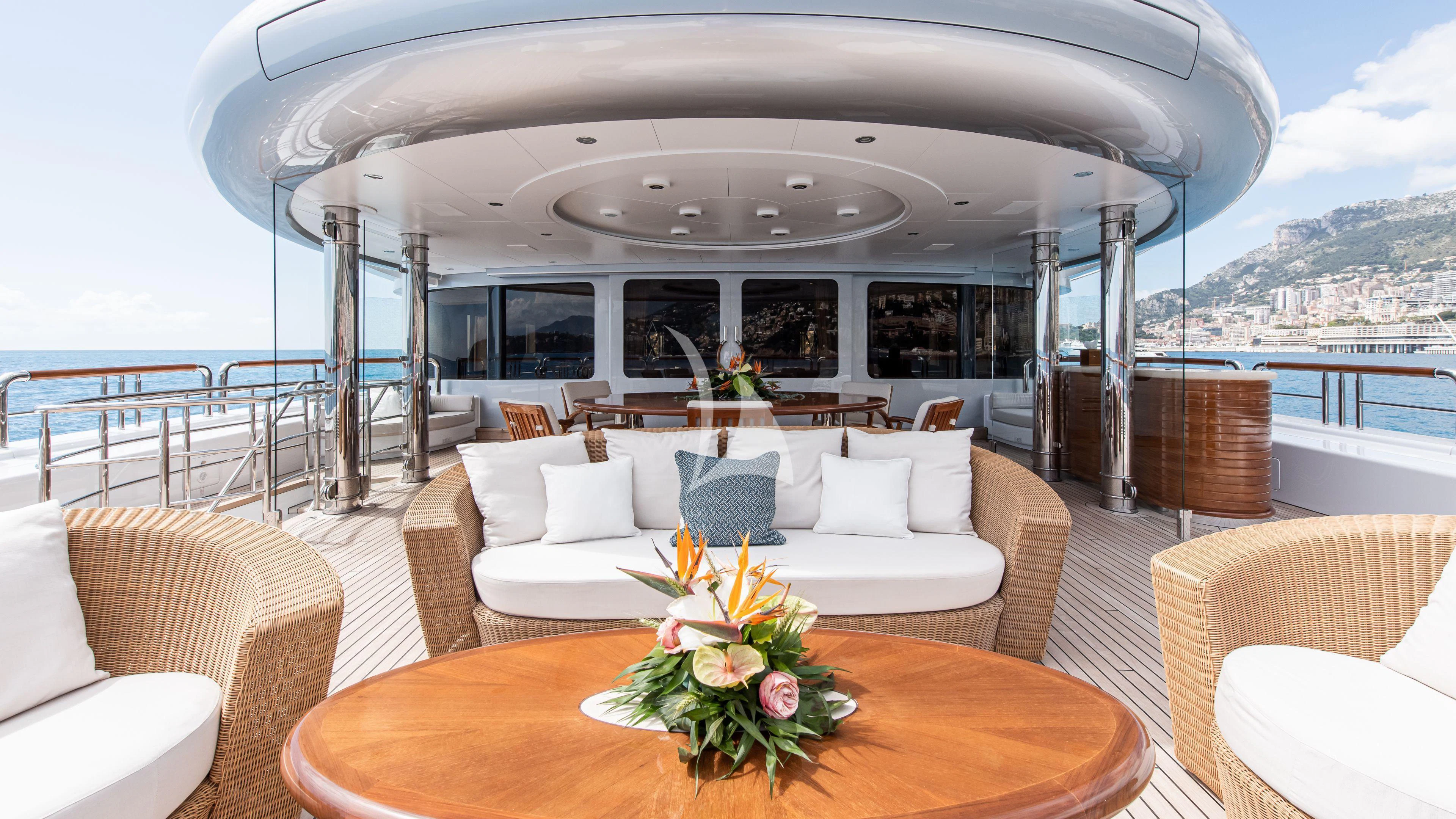 a room with a table and chairs aboard FIREBIRD Yacht for Charter