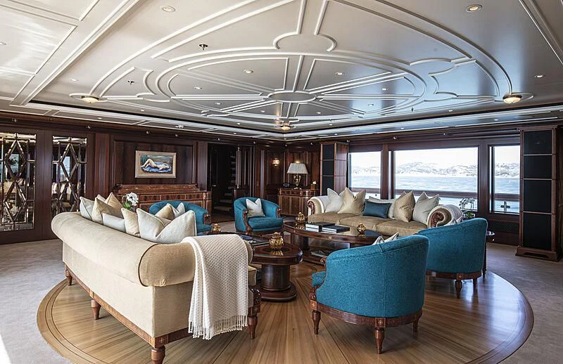 a large living room with a large open floor plan aboard FIREBIRD Yacht for Charter