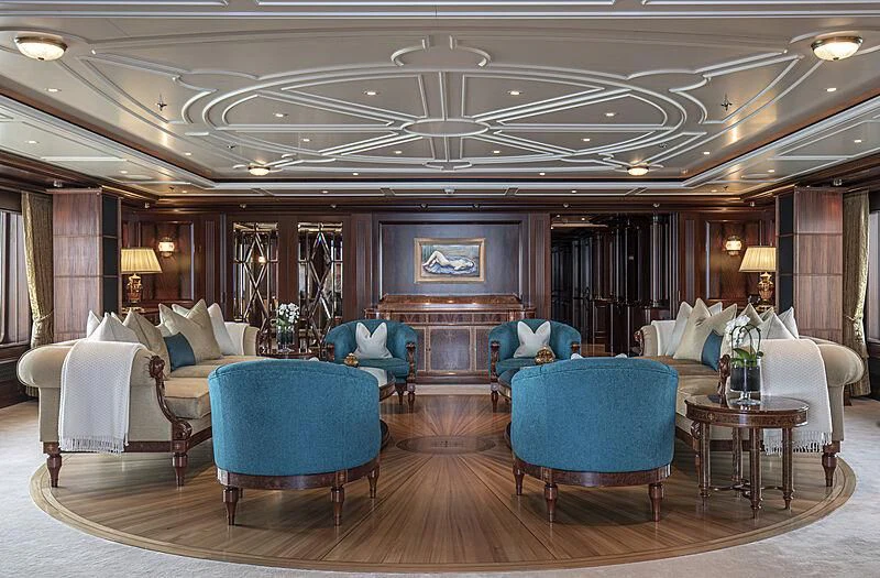a large living room with a large open floor plan aboard FIREBIRD Yacht for Charter