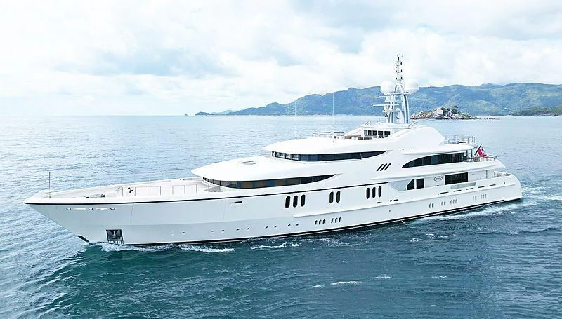 a large white yacht in the water aboard FIREBIRD Yacht for Charter