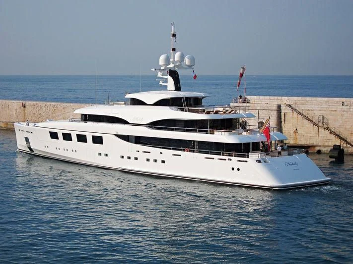 a large white boat aboard RAHIL Yacht for Sale