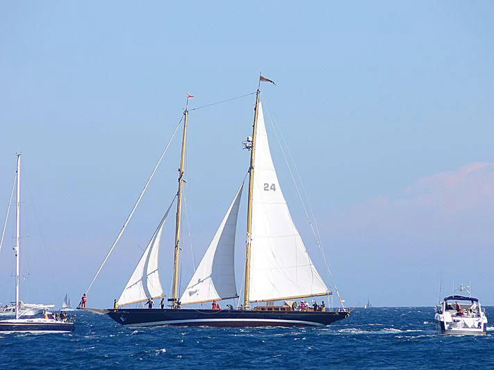 a sailboat on the water aboard ASCHANTI IV OF VEGESACK Yacht for Sale