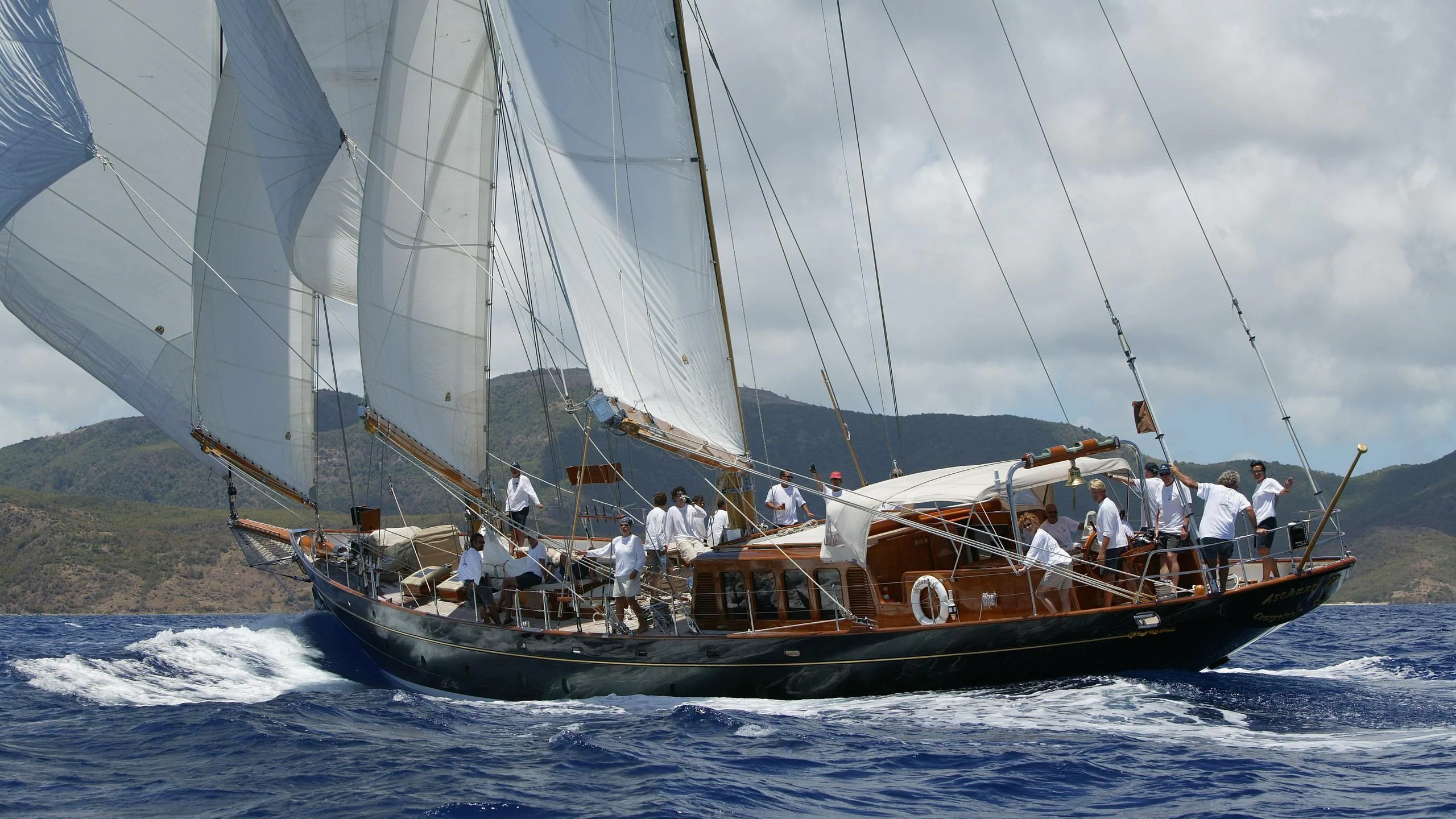 a boat with people on it aboard ASCHANTI IV OF VEGESACK Yacht for Sale