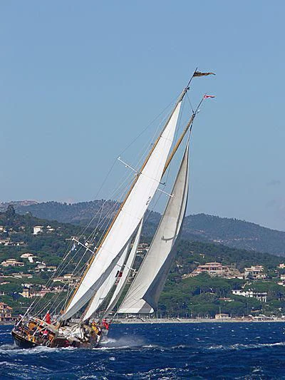 a sailboat on the water aboard ASCHANTI IV OF VEGESACK Yacht for Sale