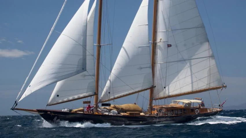a sailboat on the water aboard ASCHANTI IV OF VEGESACK Yacht for Sale