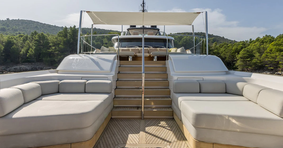 a deck with a boat on it aboard EROS Yacht for Sale