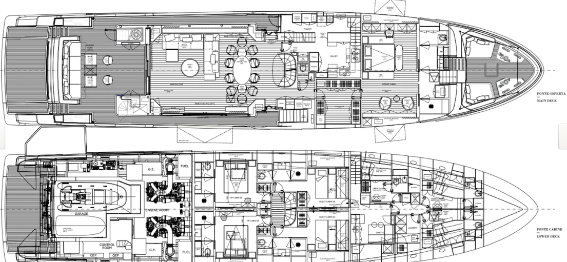 diagram, engineering drawing aboard EROS Yacht for Sale