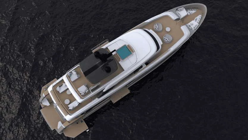 a space ship on a black surface aboard EROS Yacht for Sale