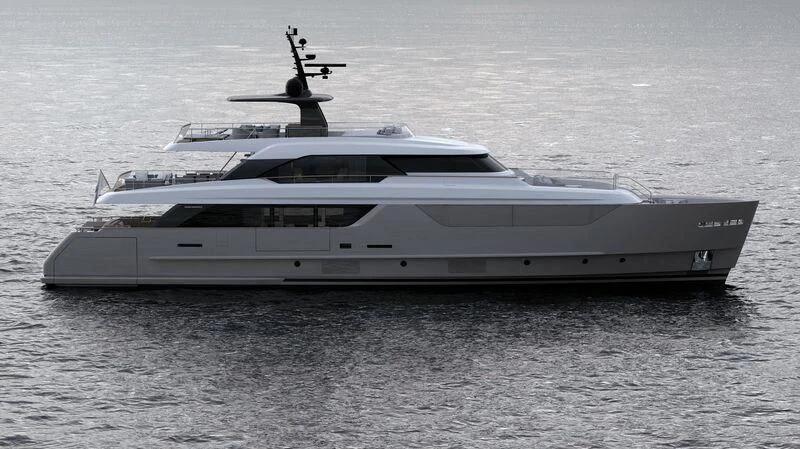 a white yacht in the water aboard EROS Yacht for Sale