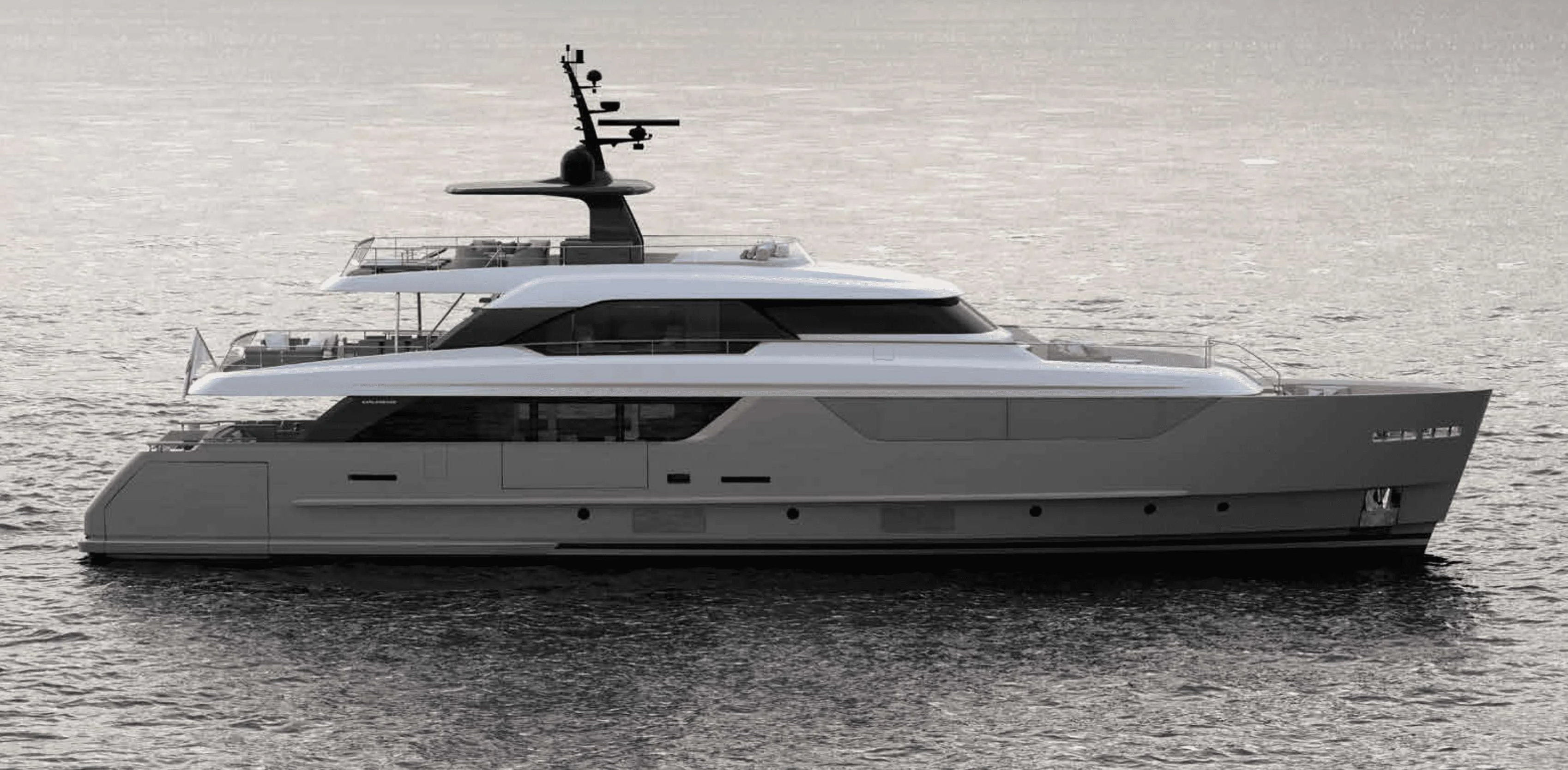 a white yacht in the water aboard EROS Yacht for Sale