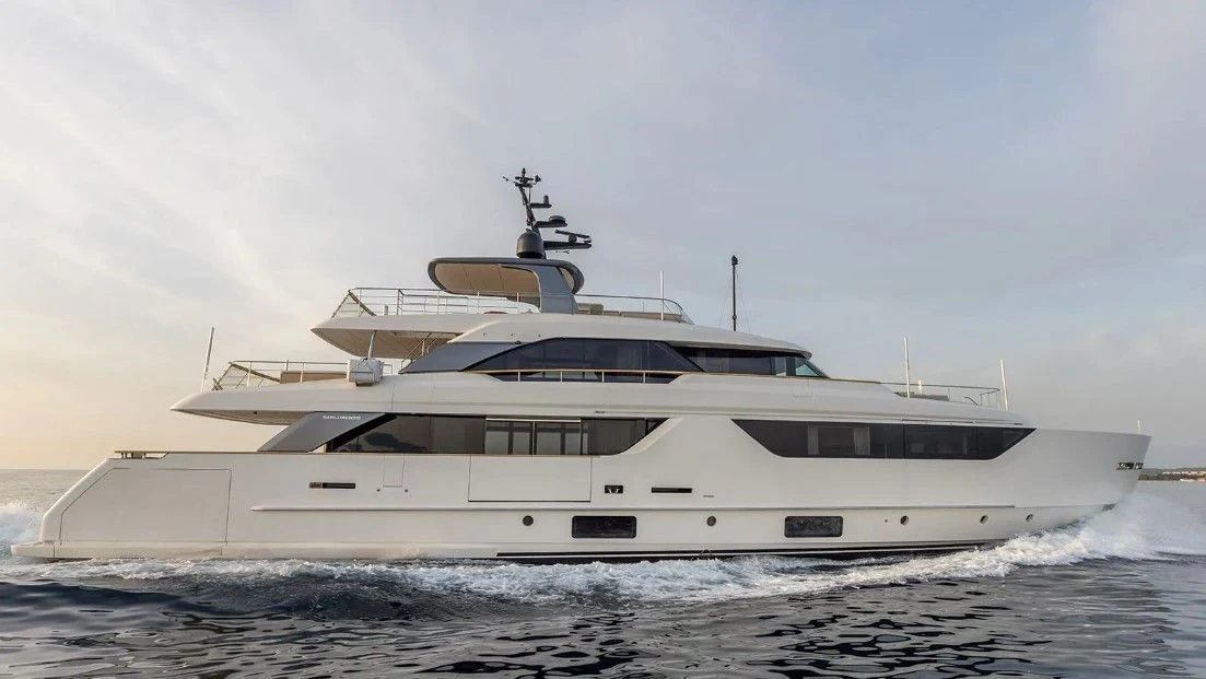 a large white yacht aboard EROS Yacht for Sale