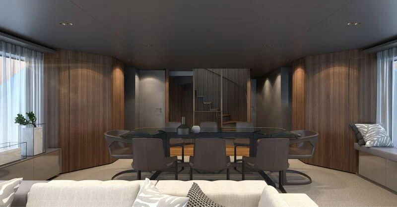 a large room with a pool table aboard EROS Yacht for Sale