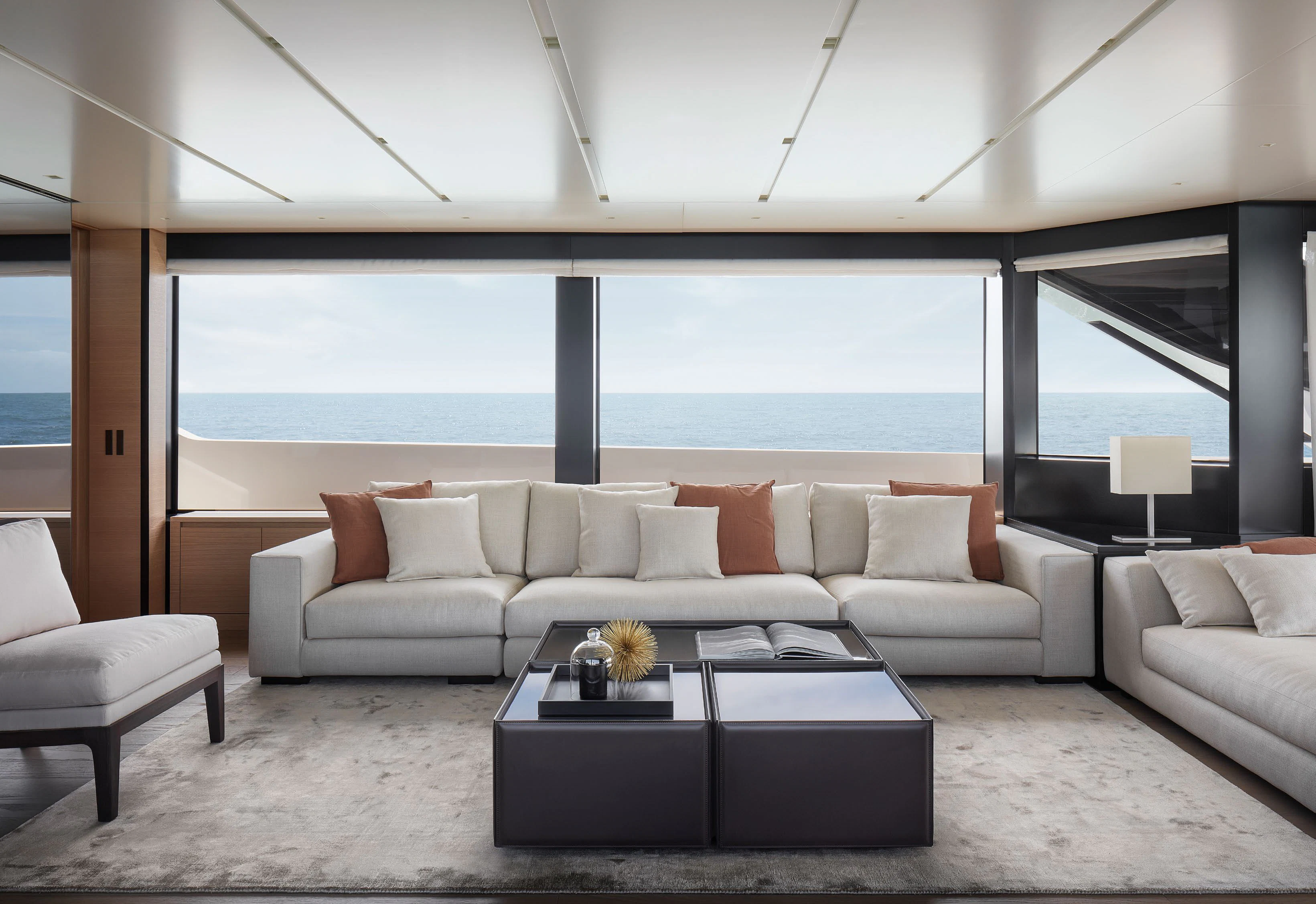 a living room with a large ocean aboard STRA DODO Yacht for Sale