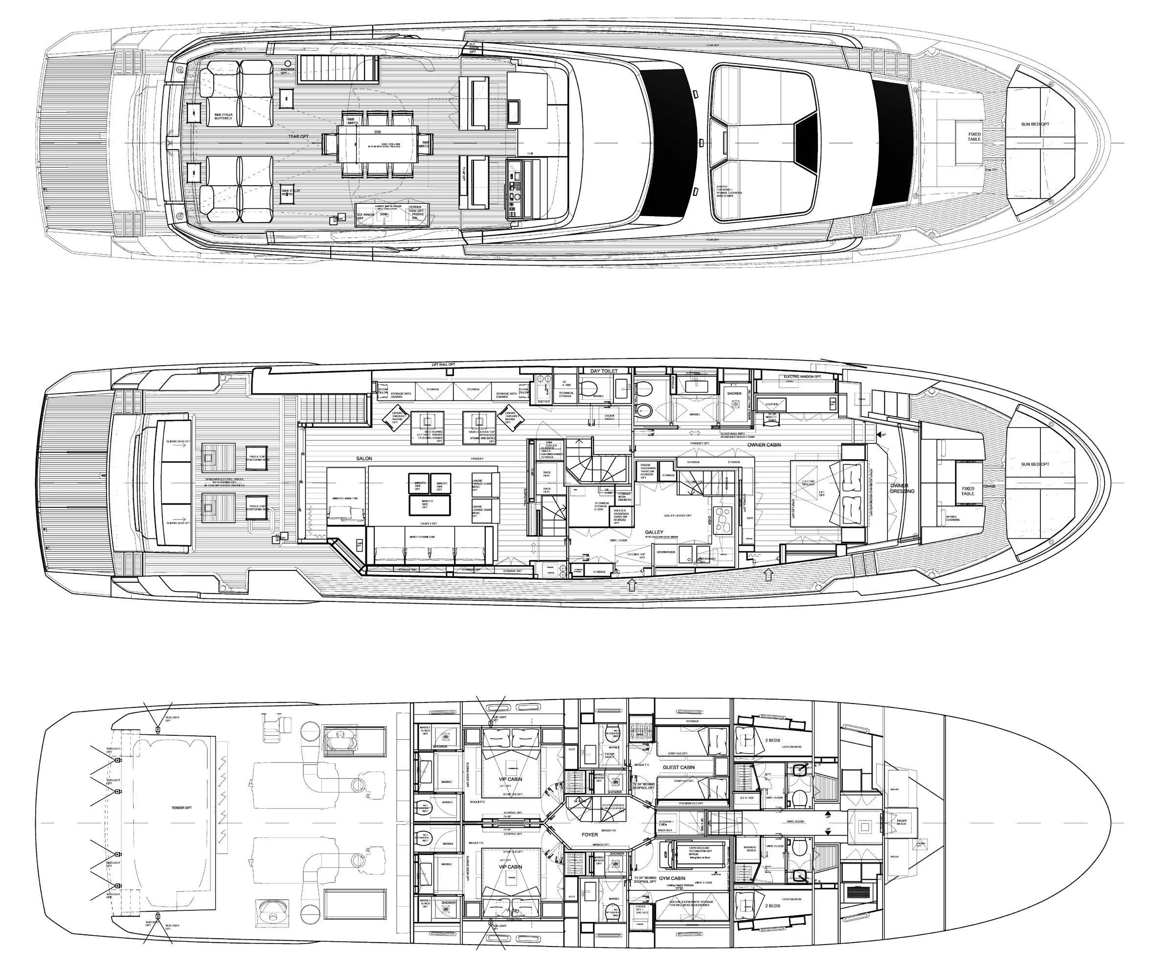 diagram, engineering drawing aboard STRA DODO Yacht for Sale