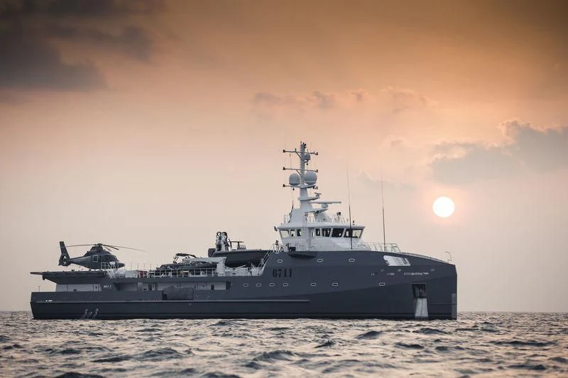 a ship in the water aboard KALM Yacht for Sale