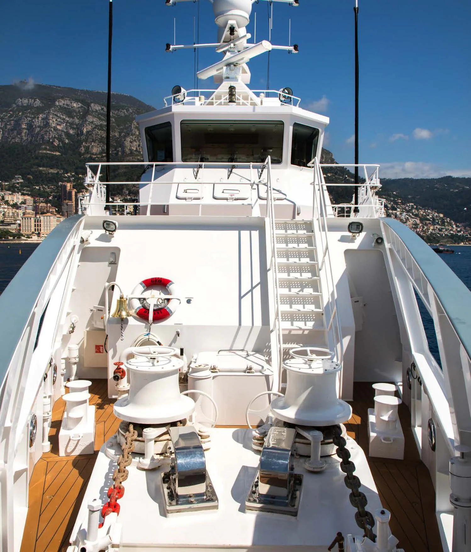 a large white ship aboard KALM Yacht for Sale