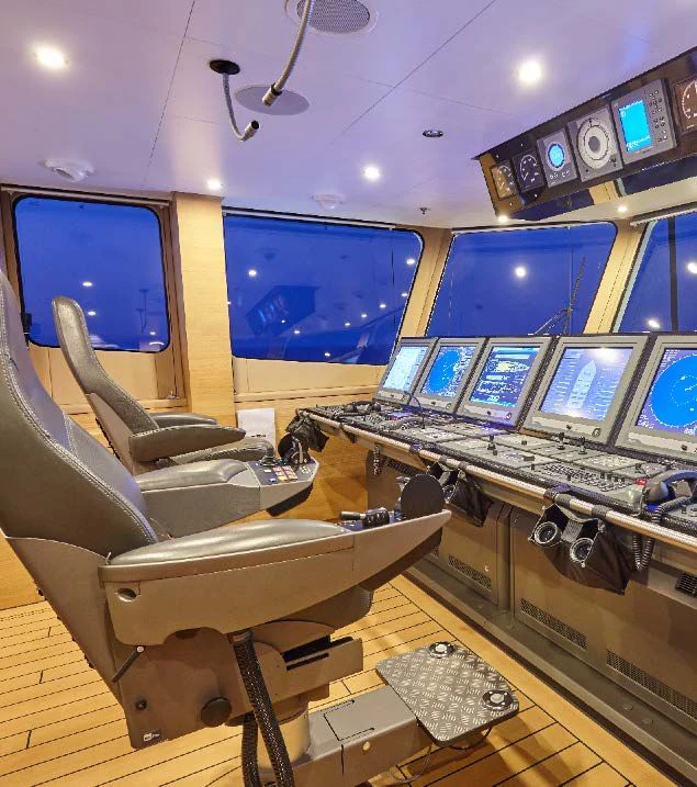 inside view of a control room aboard KALM Yacht for Sale