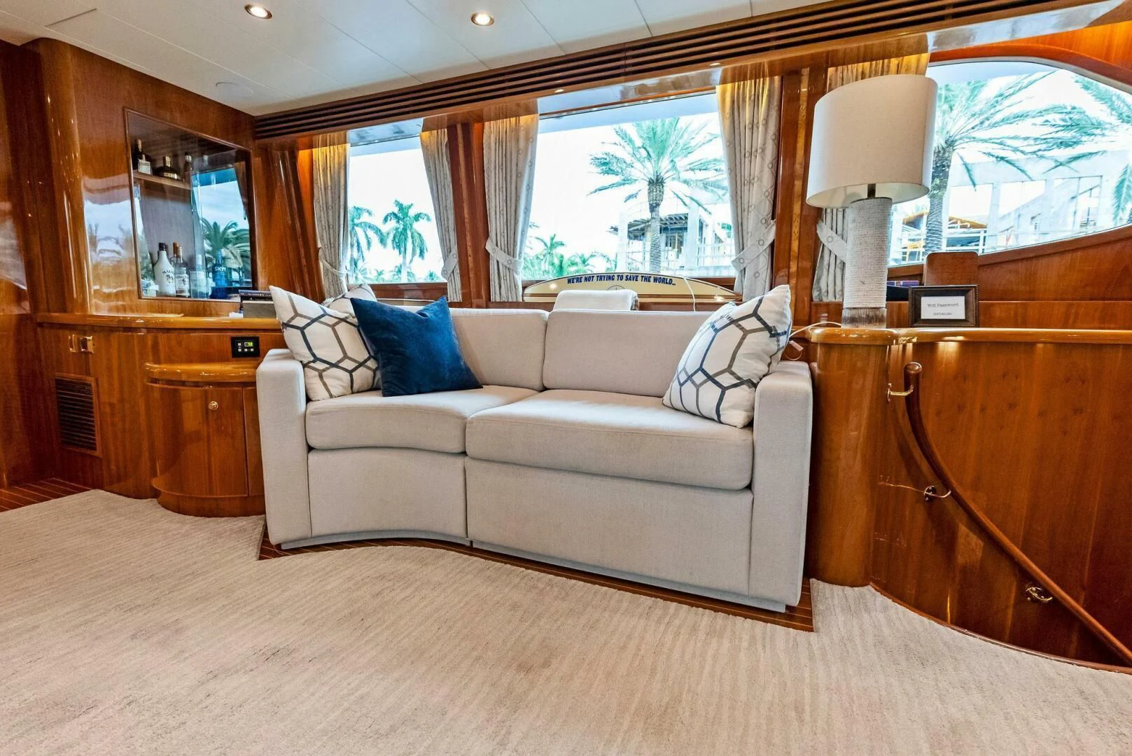 a living room with a couch aboard TORTUGA Yacht for Sale
