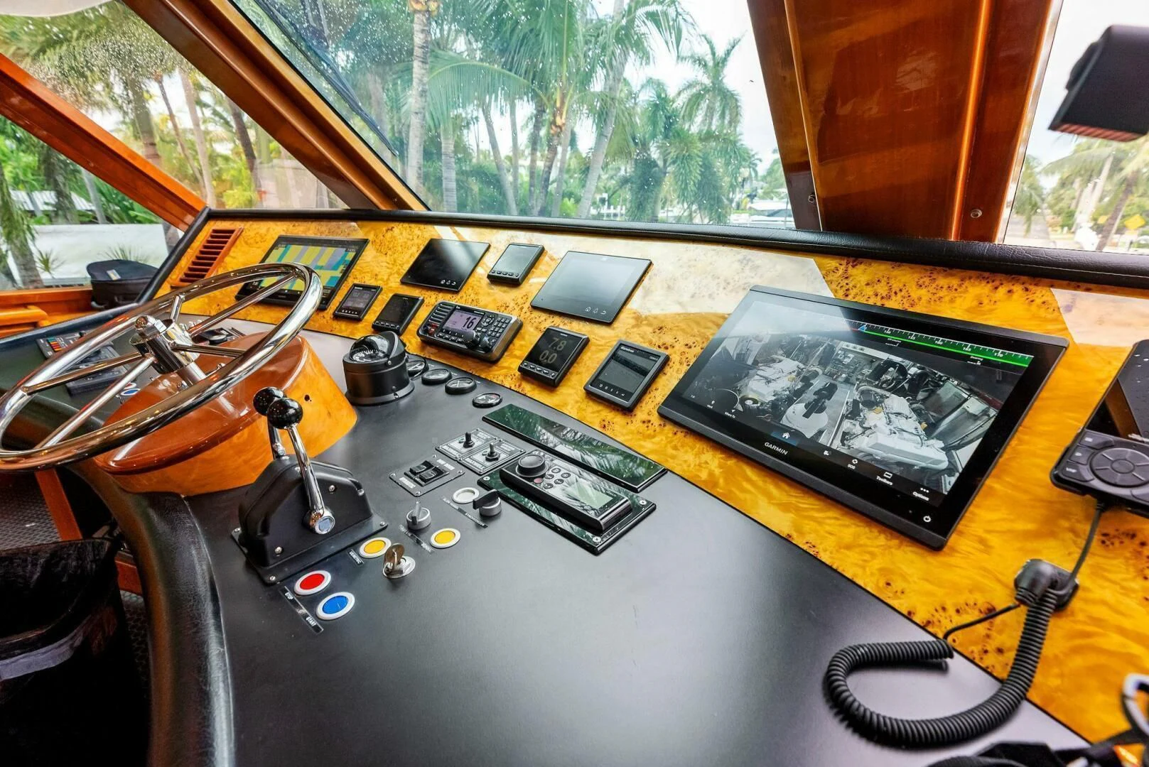 a cockpit with a map and a map on it aboard TORTUGA Yacht for Sale
