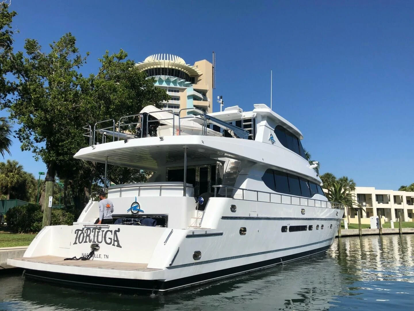 a boat in the water aboard TORTUGA Yacht for Sale