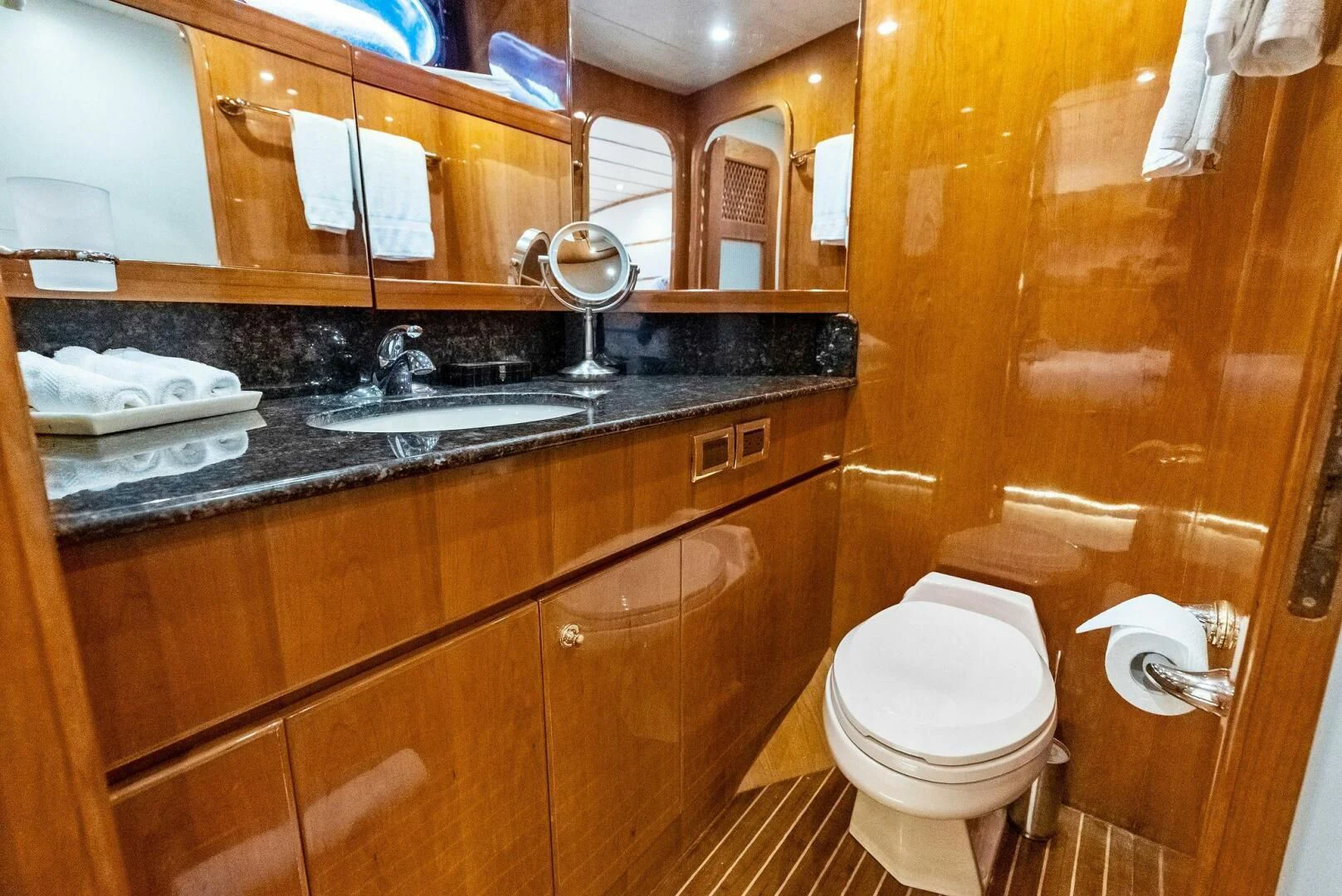 a bathroom with a sink and toilet aboard TORTUGA Yacht for Sale