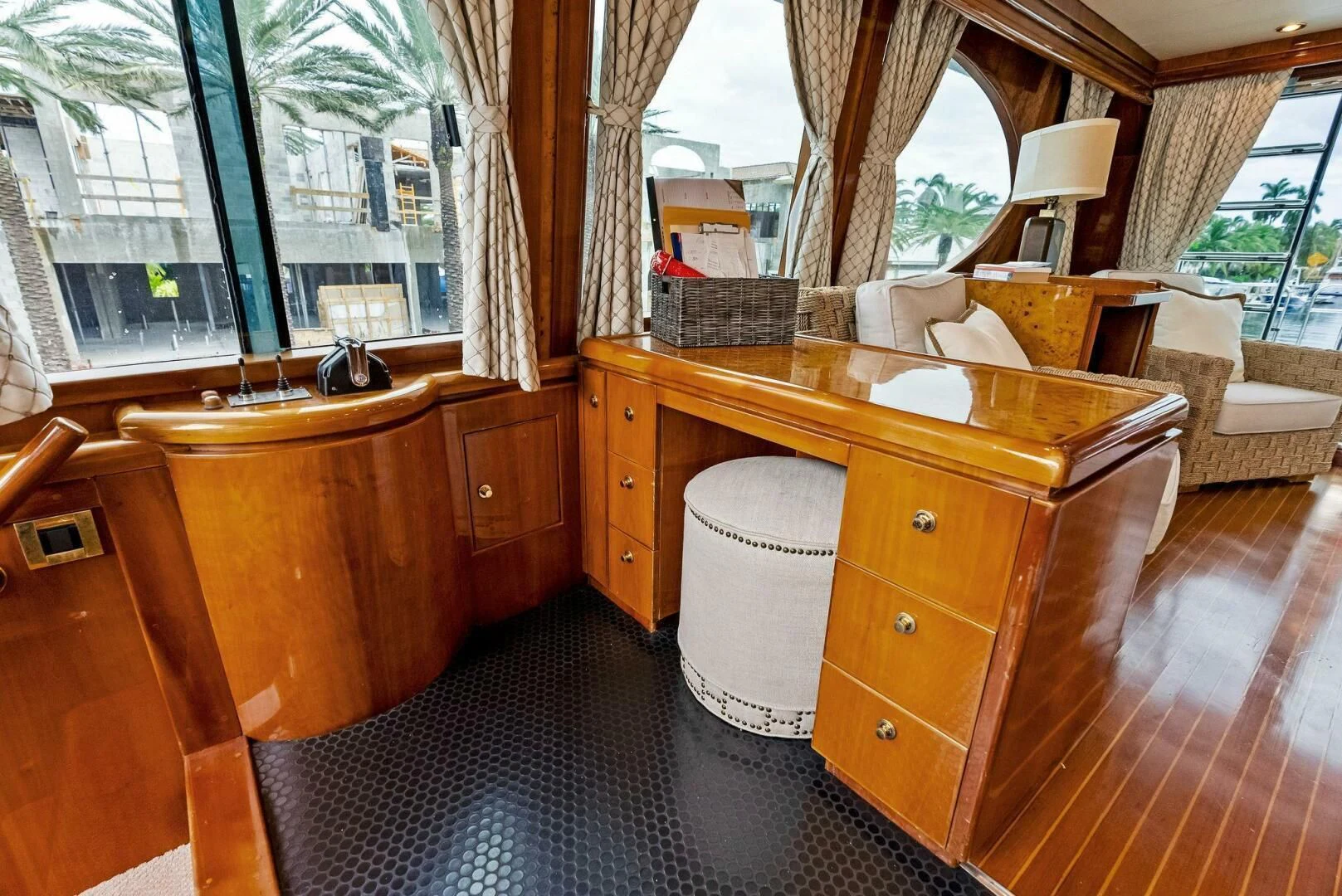 a room with a desk and a chair aboard TORTUGA Yacht for Sale