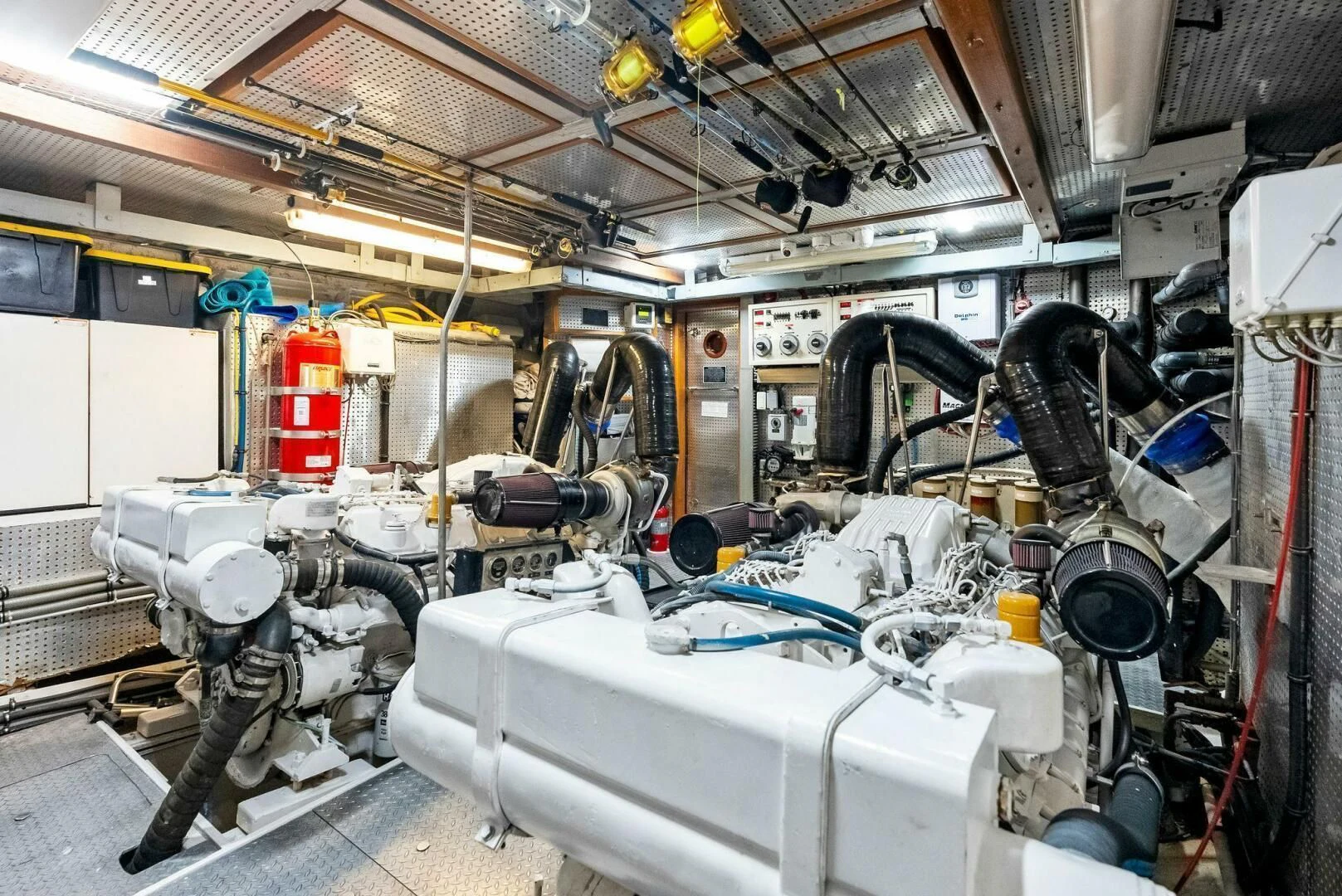 a machine in a factory aboard TORTUGA Yacht for Sale