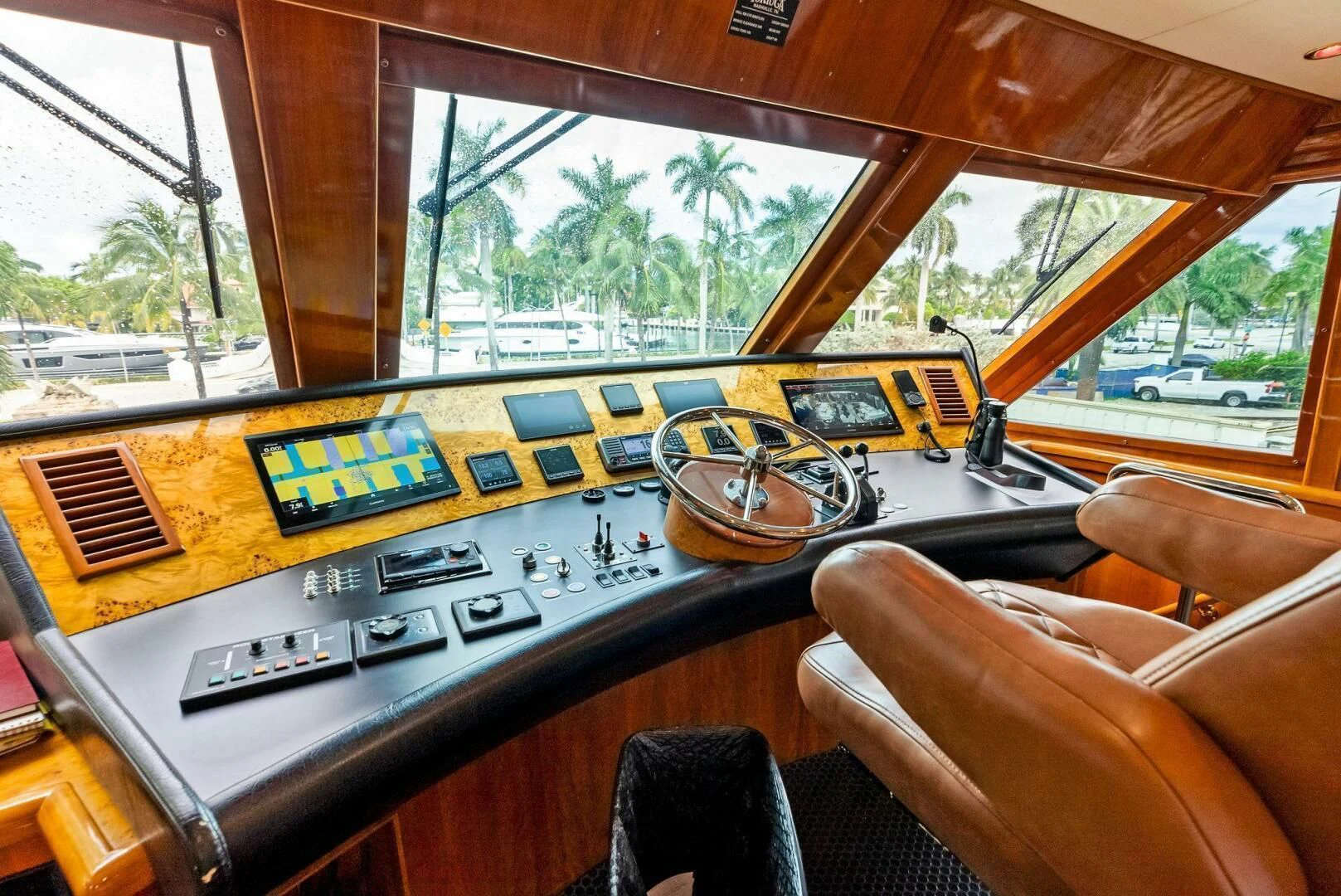 inside of a vehicle aboard TORTUGA Yacht for Sale