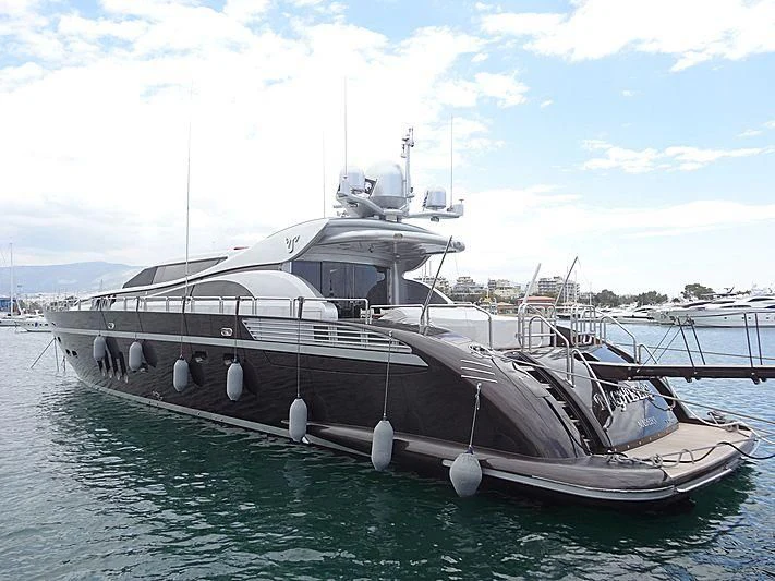 a large boat in the water aboard BAGHEERA Yacht for Sale