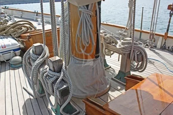 a boat with ropes and nets aboard HALCYON Yacht for Sale