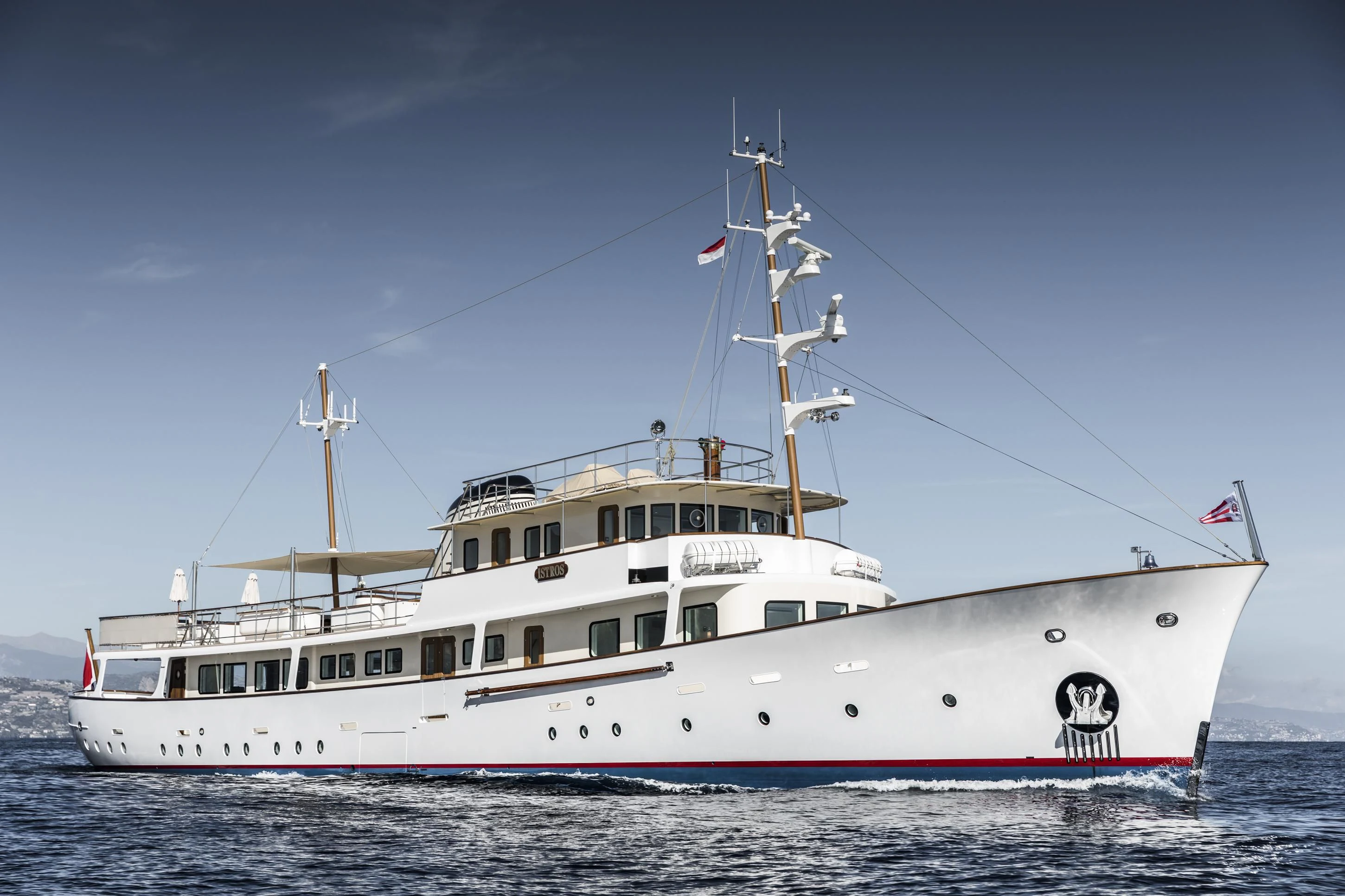 a large white boat aboard ISTROS Yacht for Sale