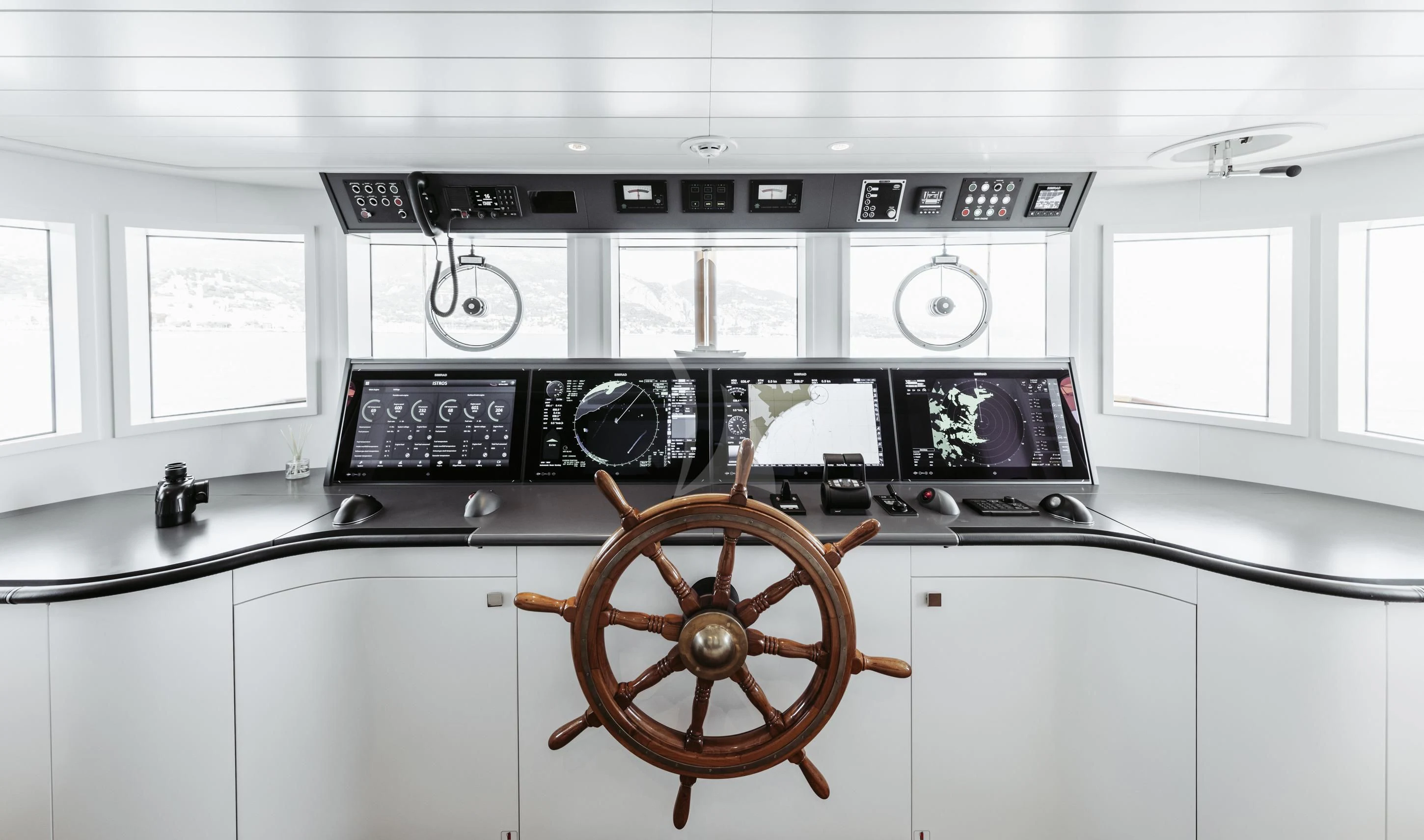 a control panel on a white wall aboard ISTROS Yacht for Sale