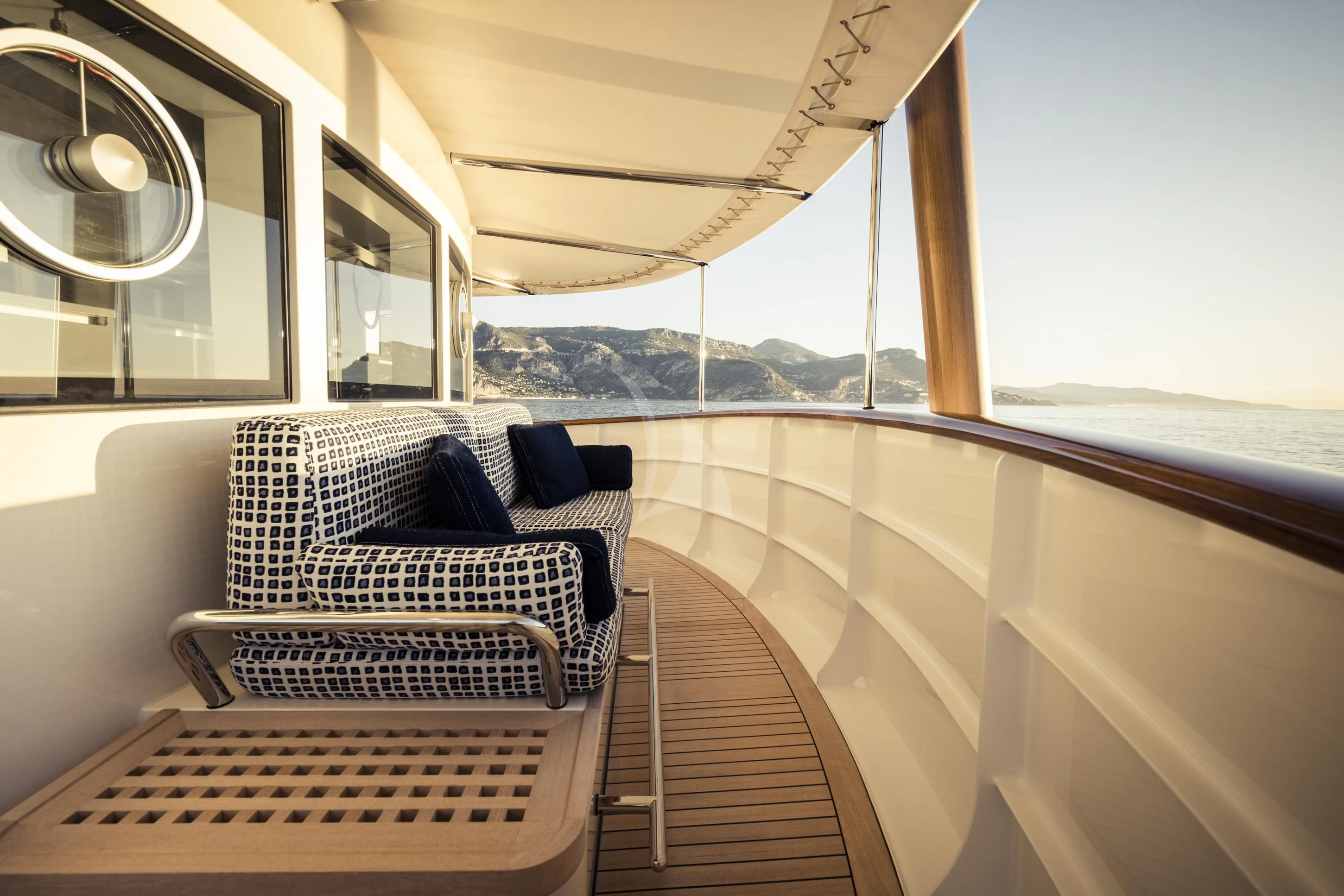 a boat with a couch aboard ISTROS Yacht for Sale