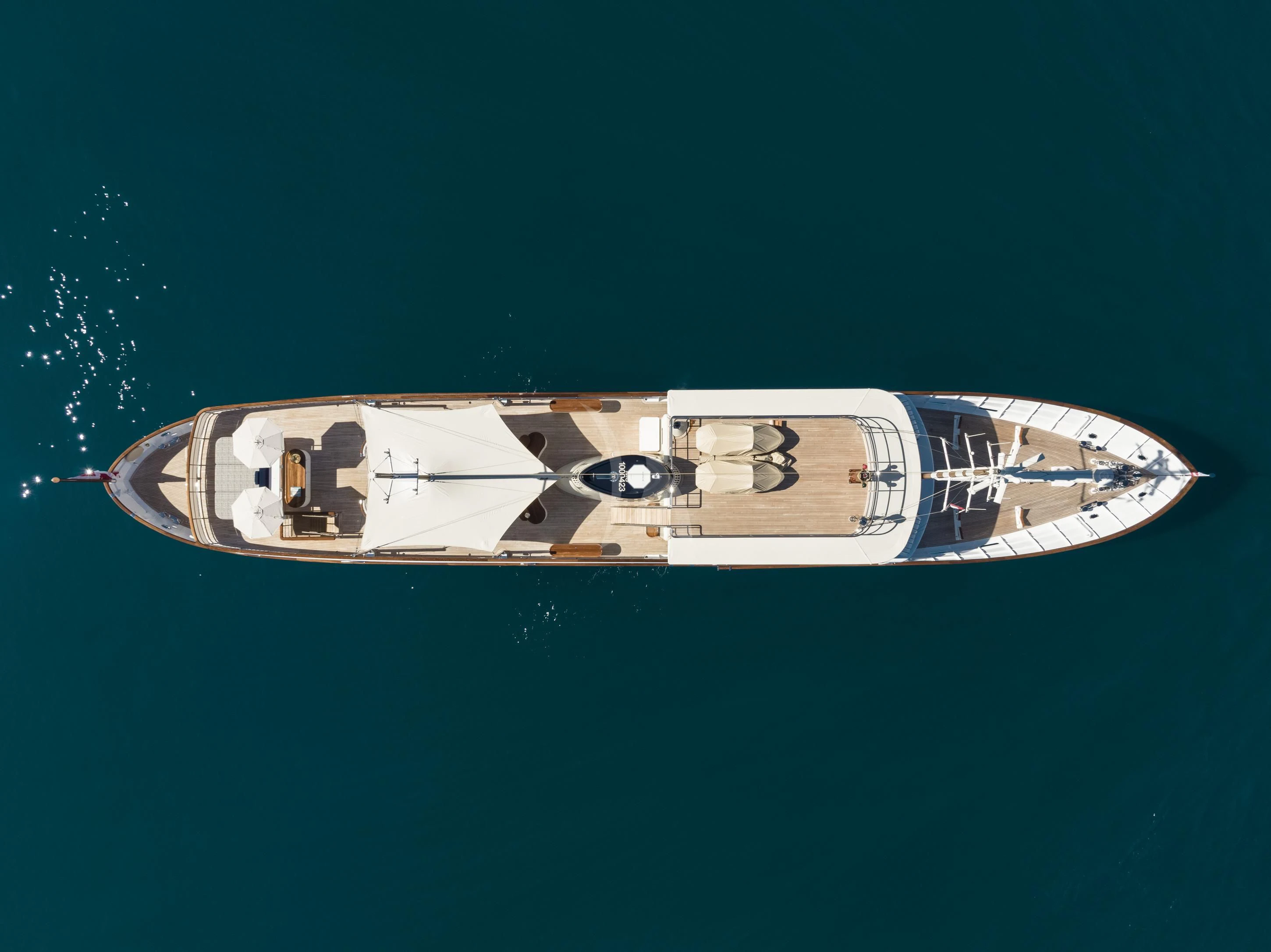a boat with a star on the front aboard ISTROS Yacht for Sale