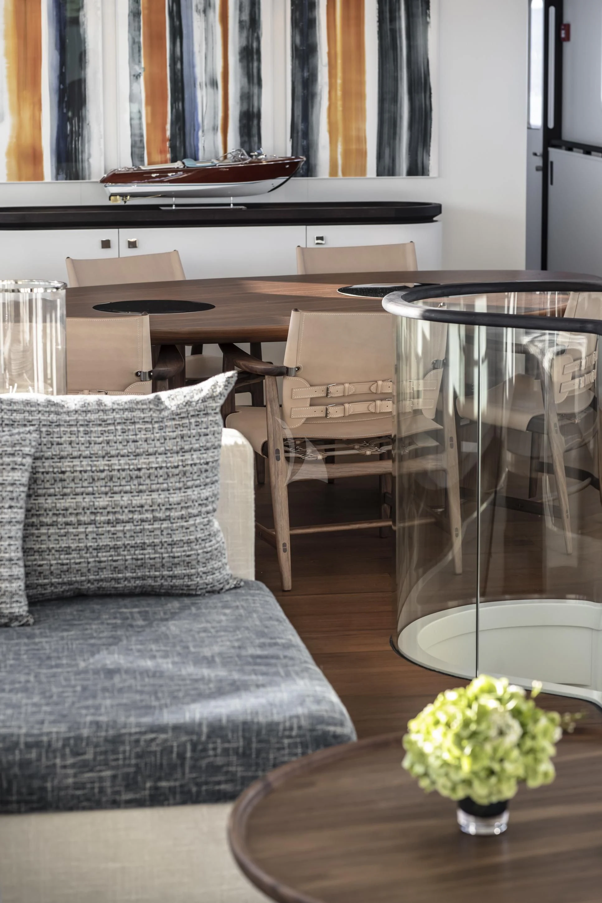 a living room with a couch and a table aboard ISTROS Yacht for Sale