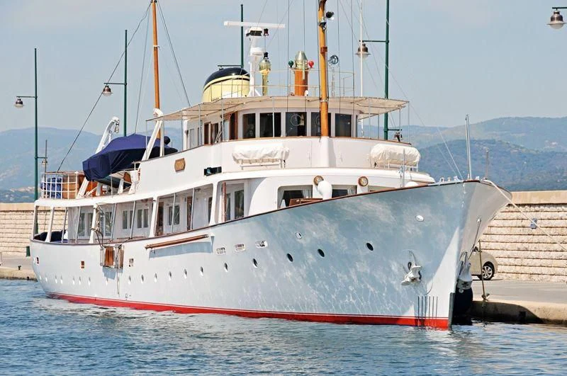 a large white boat aboard ISTROS Yacht for Sale